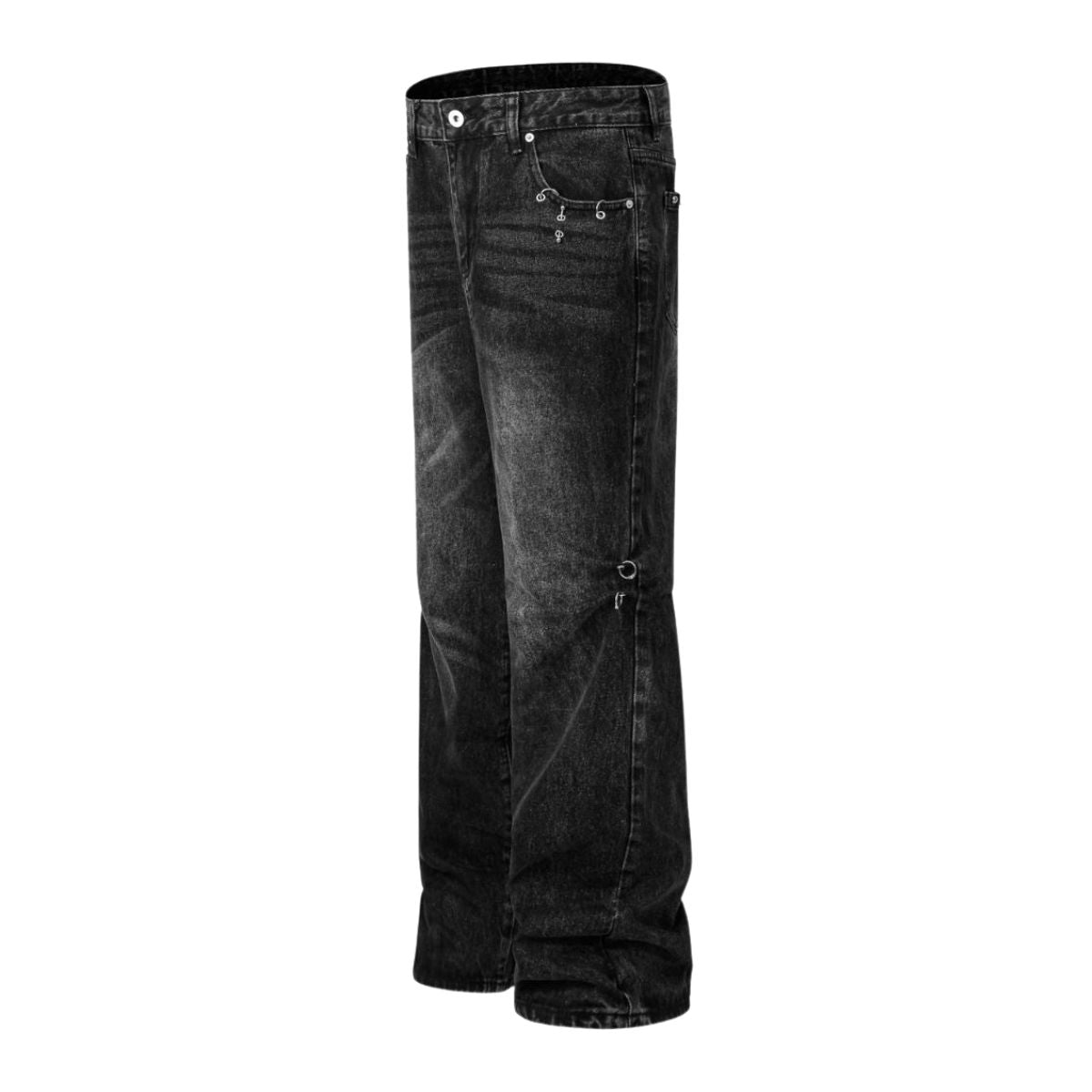 Washed Black Denim Utility Cargo Pants