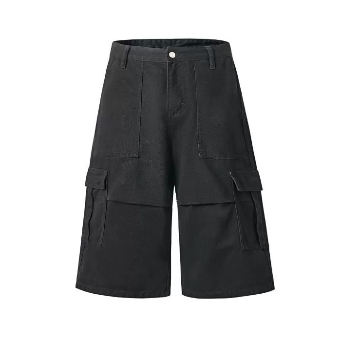 Solid Cargo Wide-Leg Cropped Pants
