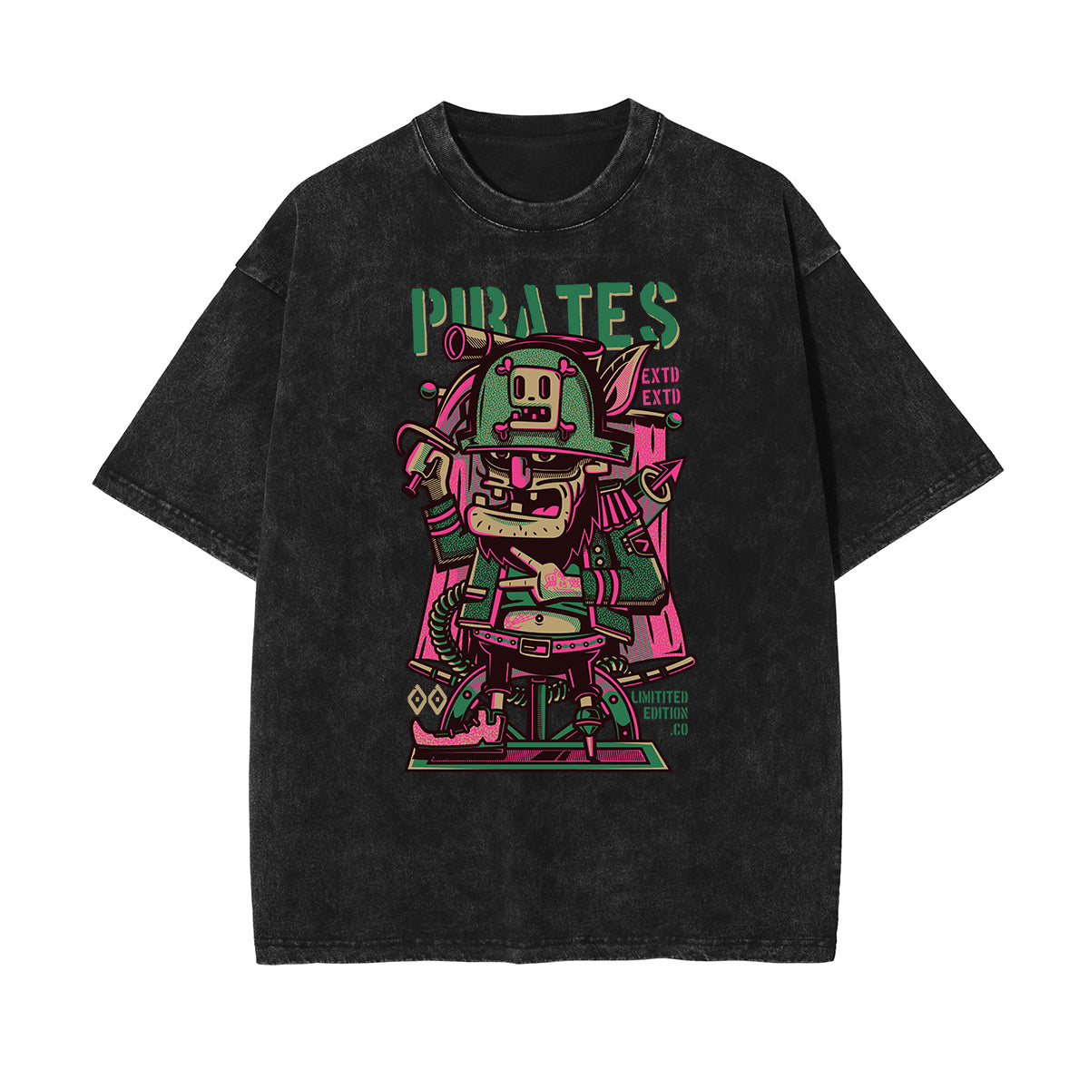 Stone Wash Punk Cartoon Graphic Tee