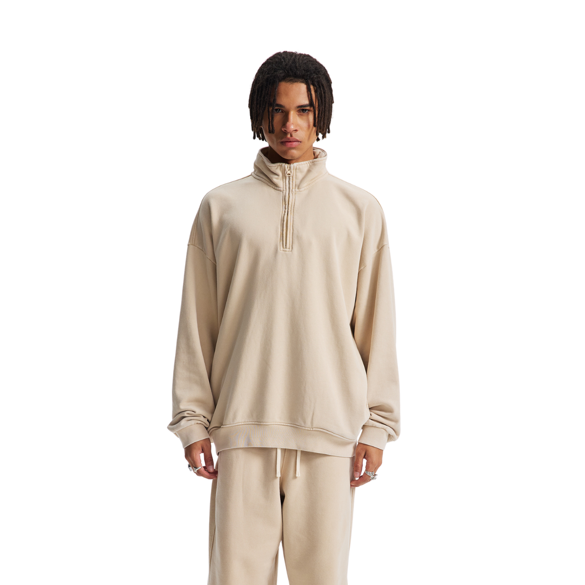 Distressed Wash Comfort Zip Pullover Sweatshirt