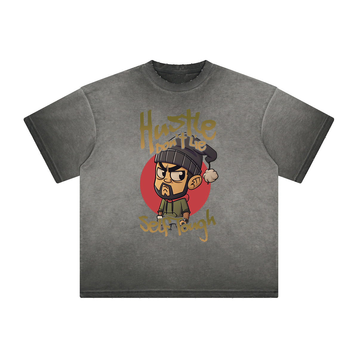 Stone Wash Gray Faded Cartoon Graphic Tee