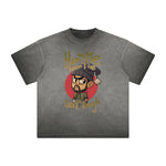 Stone Wash Gray Faded Cartoon Graphic Tee