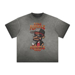 Stone Wash Gray Faded Cartoon Graphic Tee