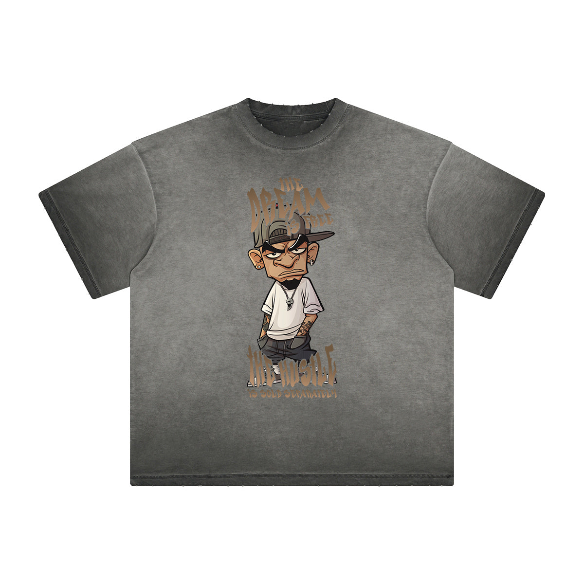 Stone Wash Gray Faded Cartoon Graphic Tee