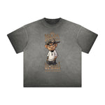 Stone Wash Gray Faded Cartoon Graphic Tee