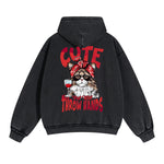 Lovely Kitten Graphic Double Slider Zip Hoodie-INNBLAC Fashion Apparel