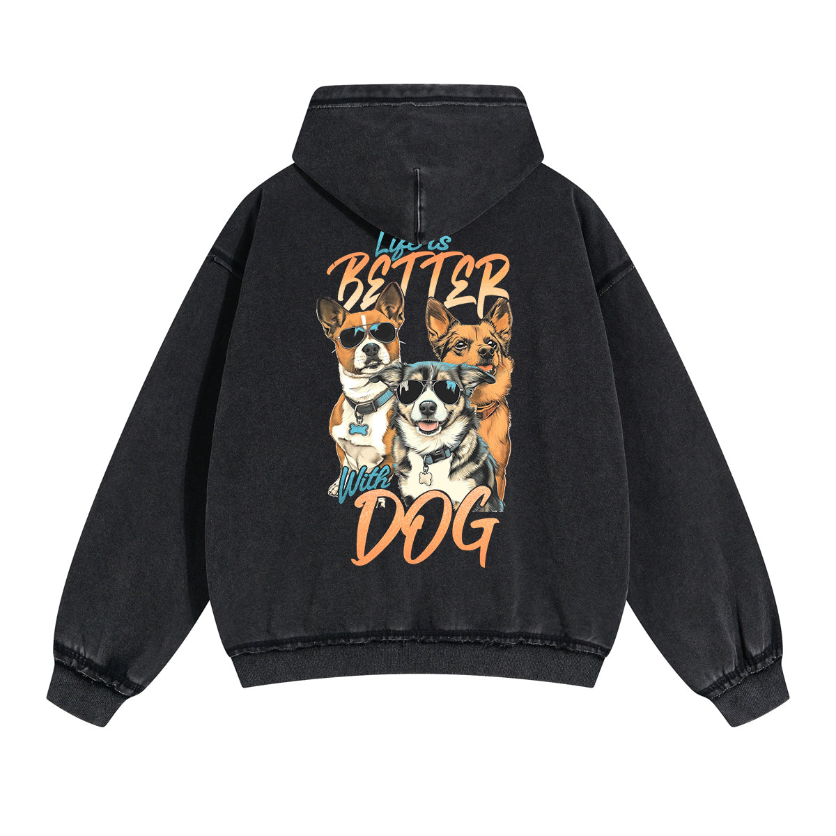 Cute Dog Graphic Double Slider Zip Hoodie-INNBLAC Fashion Apparel