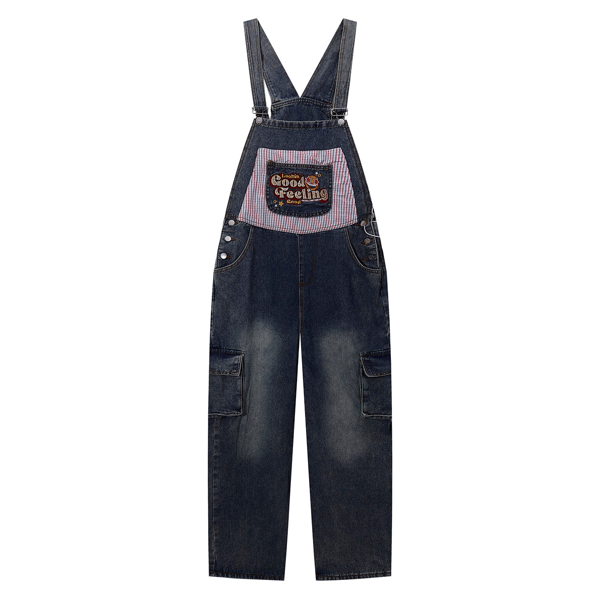 Embroidery Patchwork Denim Cargo Overalls
