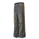 Wrinkle Wash Heavy Ripped Denim Pants