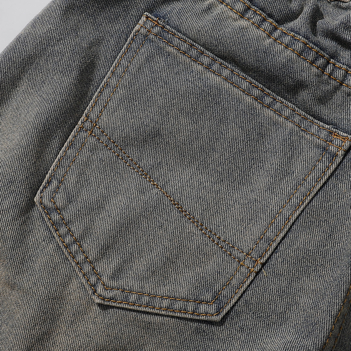 Dog Embroidery Design Vintage Washed Denim Shorts