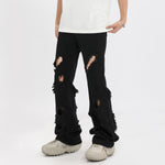 Distressed Black Ripped Flared Jeans