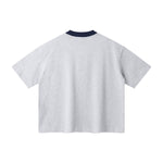 Oversized Color-Block Ribbed Collar Comfortable Tee