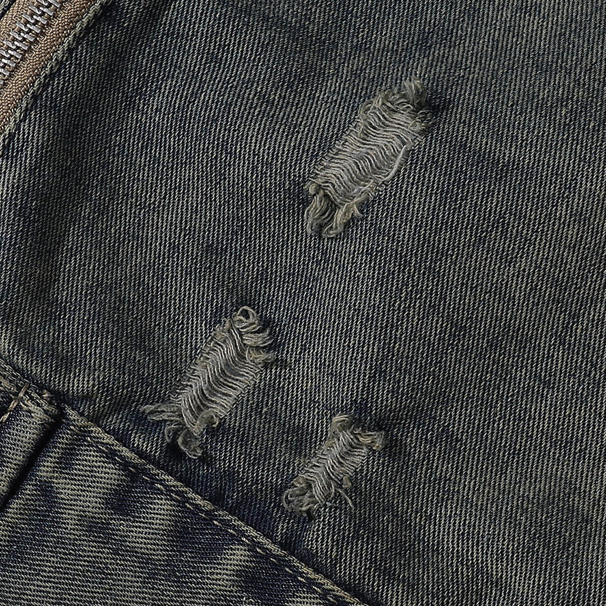 Bold Stitching Distressed Denim Jacket