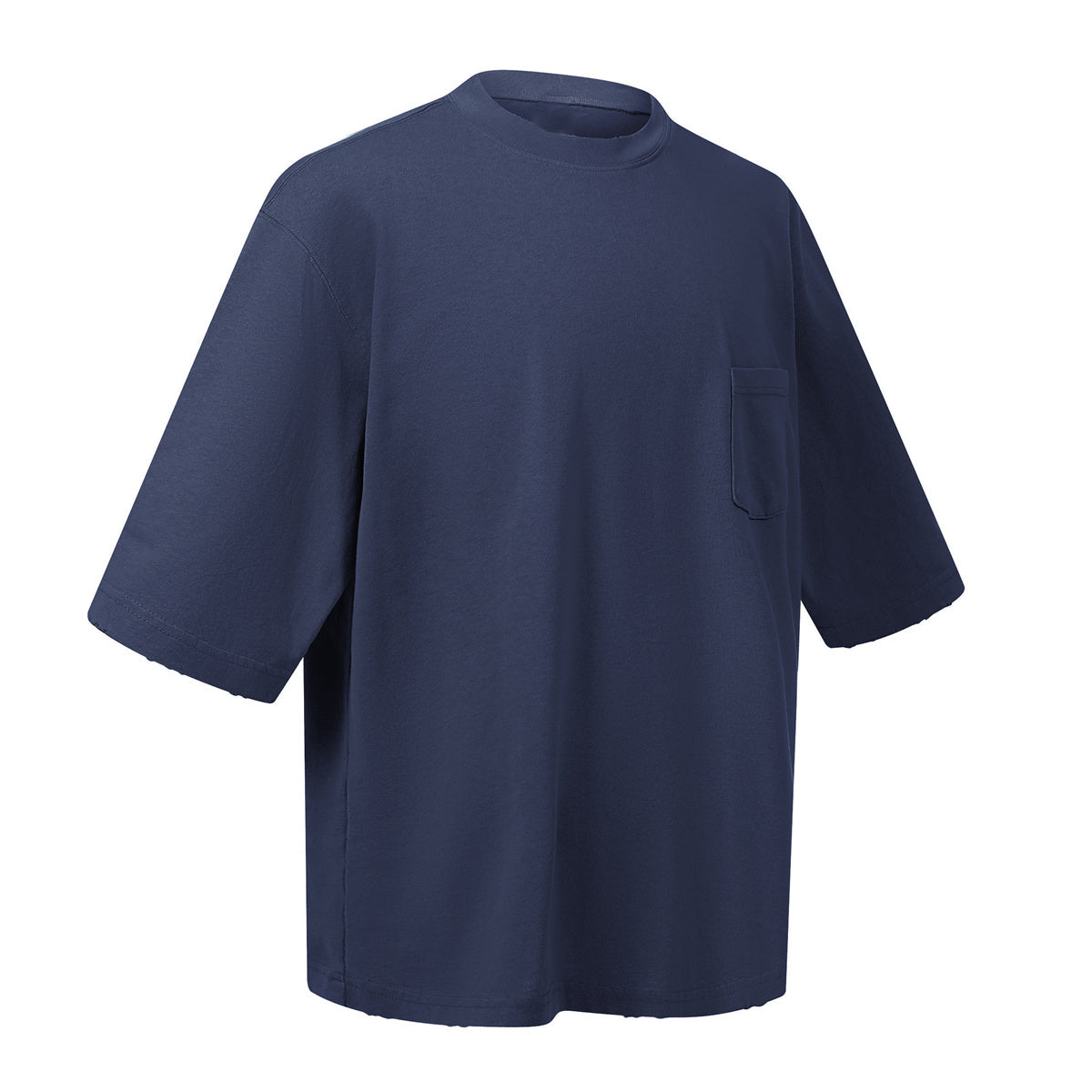 Washed Raw-Edge Pocket Clean Fit Crew Neck Tee