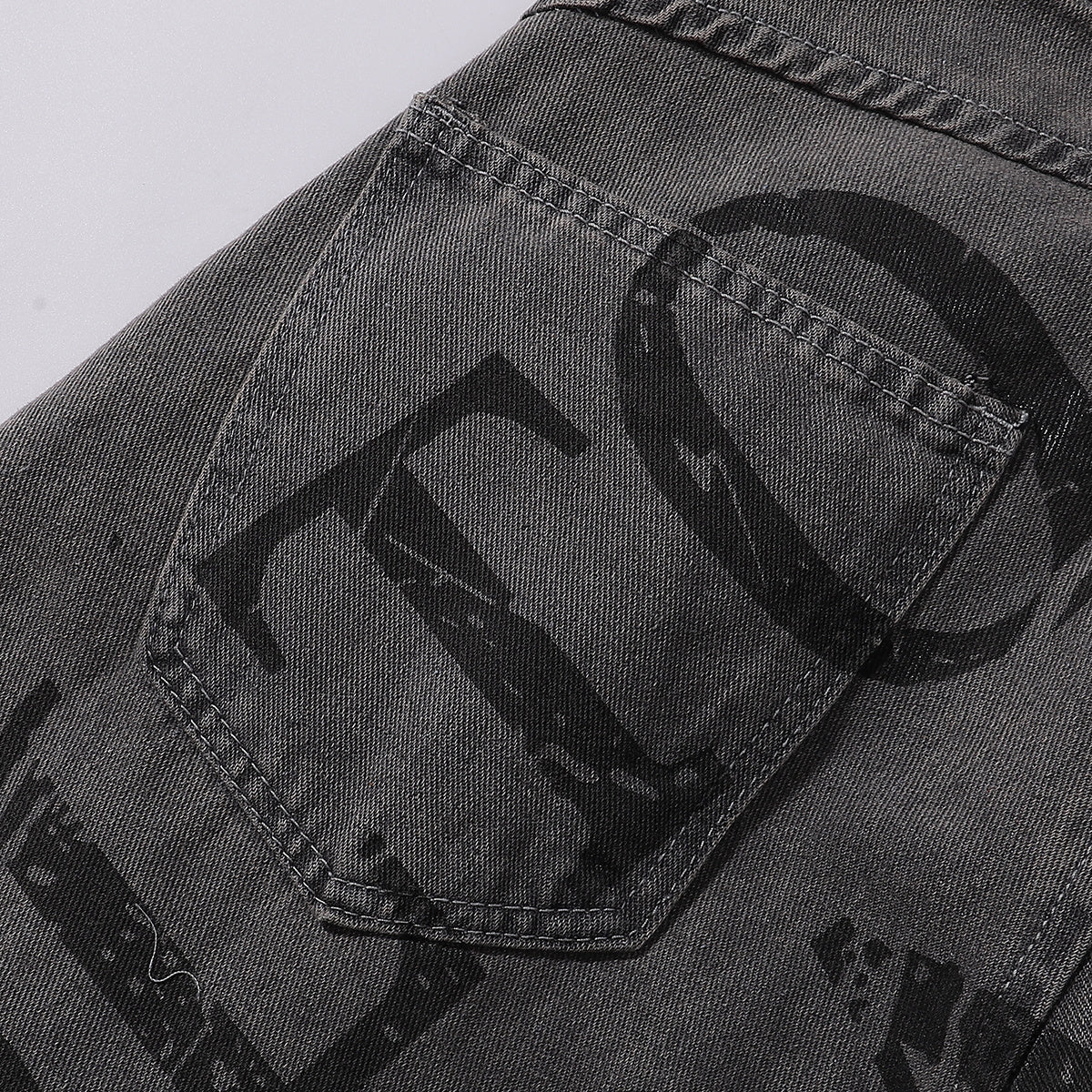 Wide Leg Black Bold Letter Print Jeans