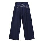 Vintage Style Embroidered Washed Wide Leg Pants