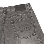 Smoky Gray Distressed Wide-Leg Jeans