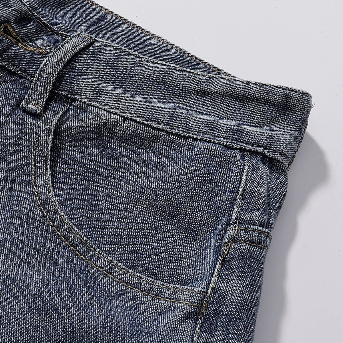 Plaid Patch Back Pocket Denim Shorts