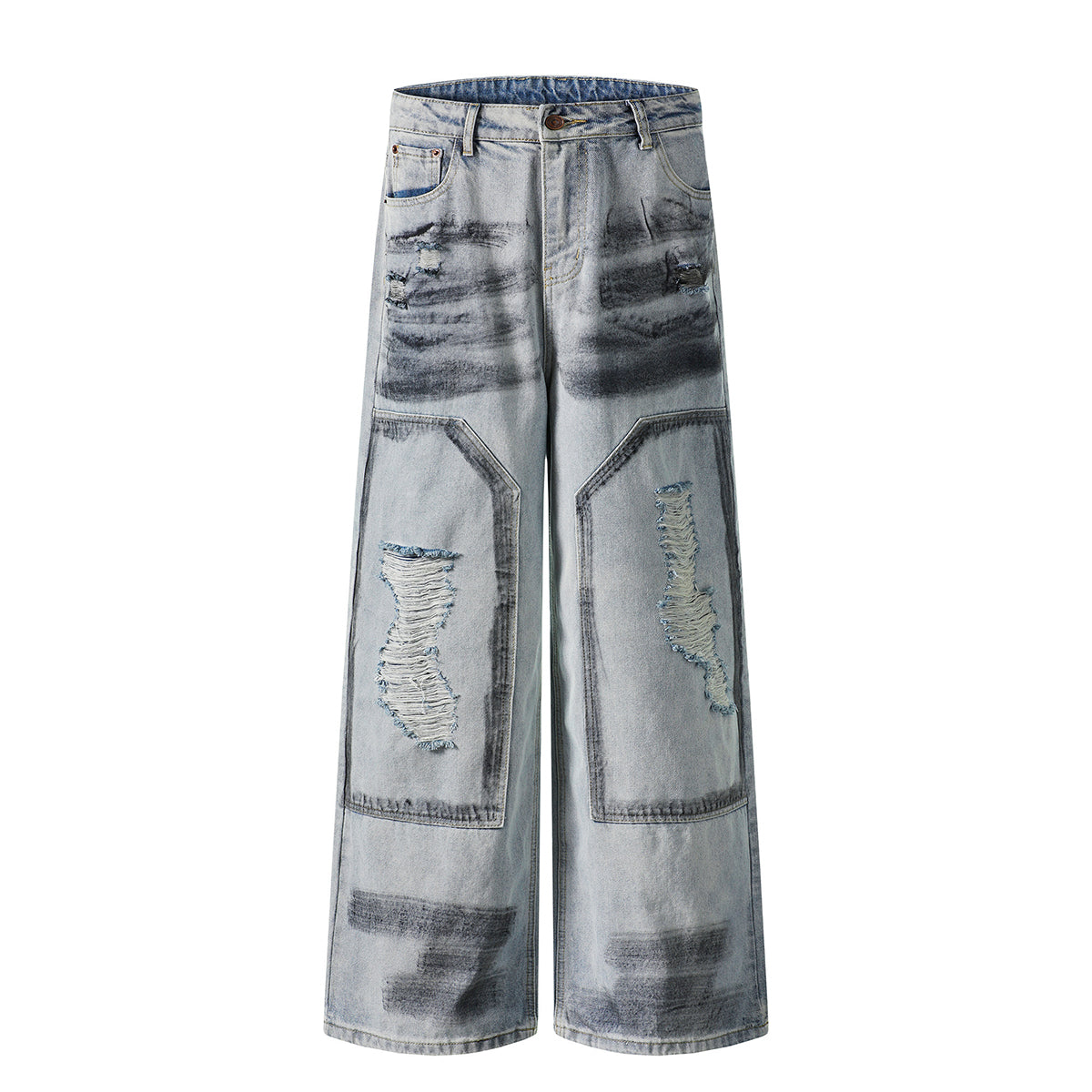 Spray-Painted Patchwork Distressed Baggy Jeans