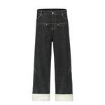 Cuffable Hem Contrast Patch Denim Pants