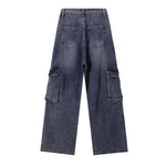 Embroidered Patch Denim Cargo Jeans with Striped Detail