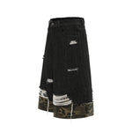 Camo Patchwork Denim Ripped Bermuda Shorts