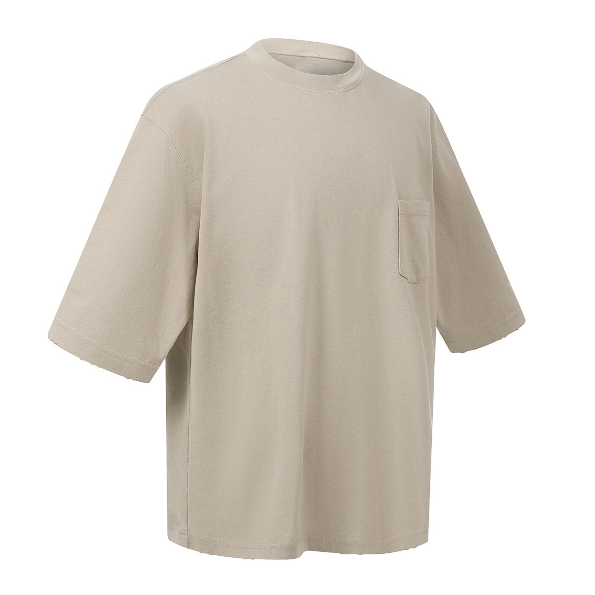 Washed Raw-Edge Pocket Clean Fit Crew Neck Tee