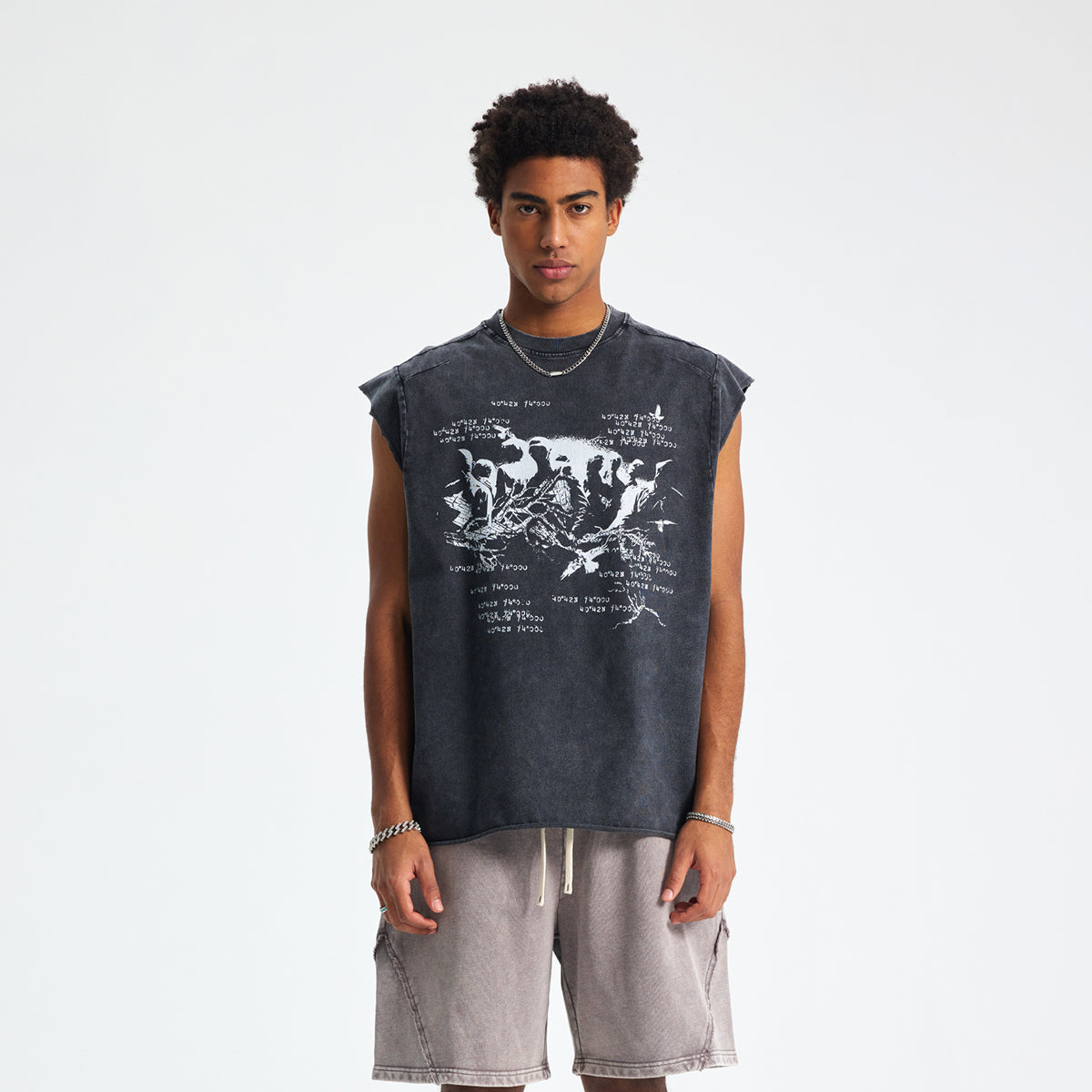 Streetwear Vintage Raw-Edge Graphic Tank Top