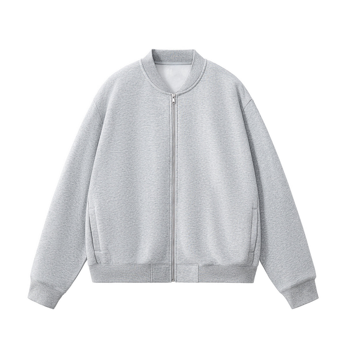Solid Zip-Front Fleece Bomber Jacket
