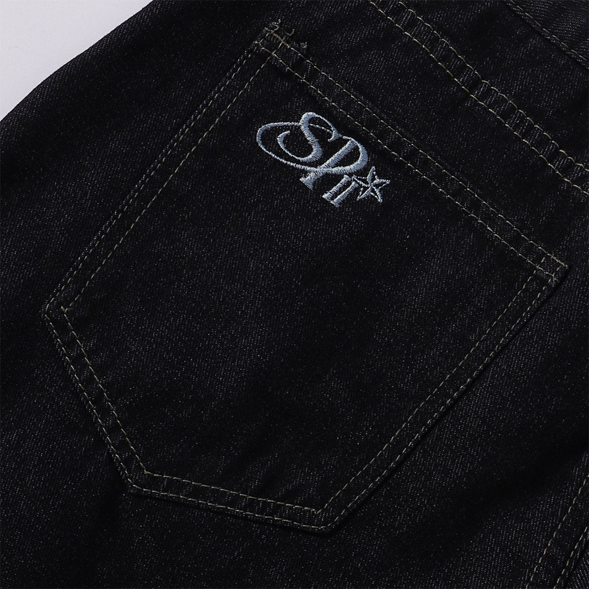 Celestial Star Embroidery Faded Wide Leg Jeans