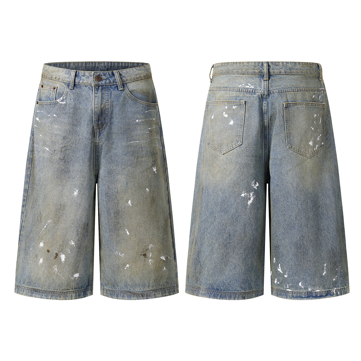 Ink Splash Vintage Wash Bermuda Shorts
