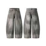 Paint Splatter Panel Stitching Barrel-Leg Jeans
