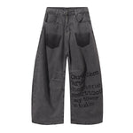 Wide Leg Black Bold Letter Print Jeans