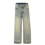 Vintage Wash Distressed Wide-Leg Jeans