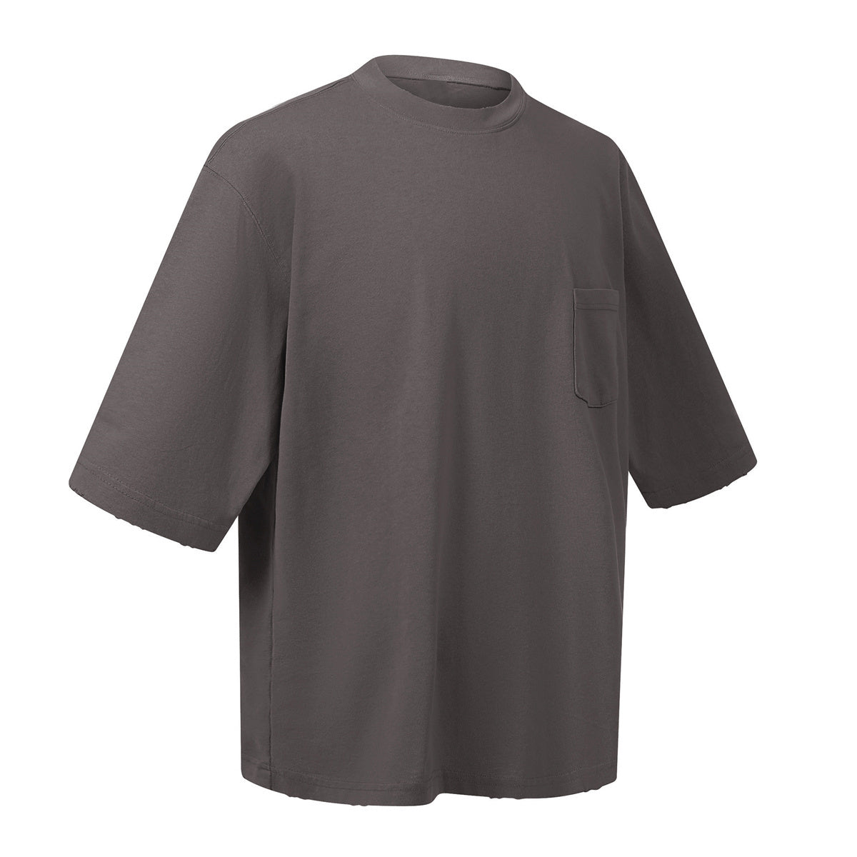 Washed Raw-Edge Pocket Clean Fit Crew Neck Tee