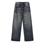 Vintage Washed Distressed Light Blue Wide Jeans