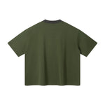 Oversized Color-Block Ribbed Collar Comfortable Tee