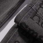 Wide Leg Black Bold Letter Print Jeans