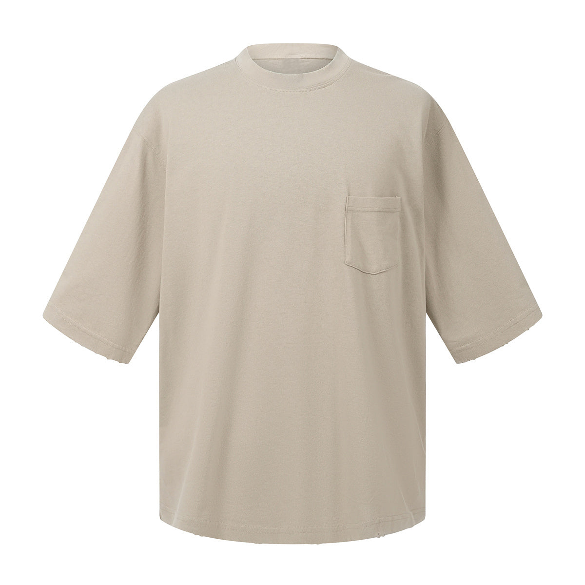 Washed Raw-Edge Pocket Clean Fit Crew Neck Tee