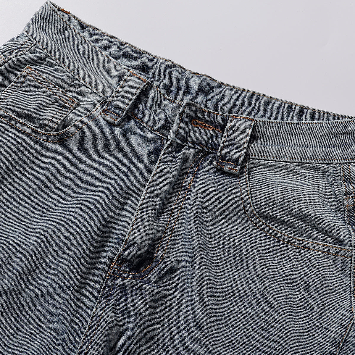 Panel Stitching Detail Light Wash Denim Shorts