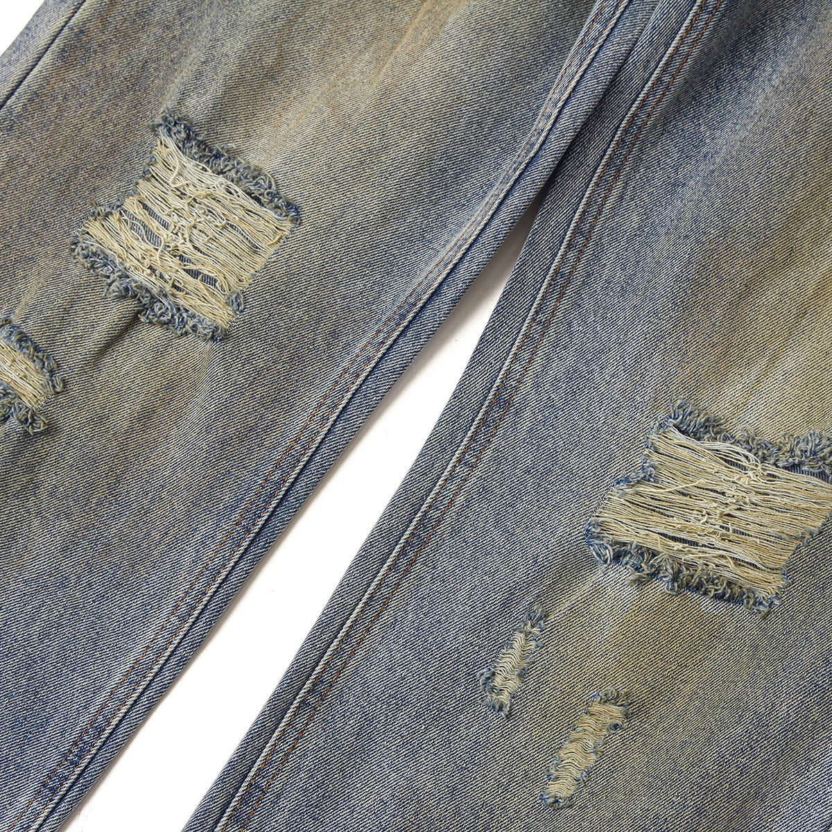 Blue Wash Distressed Ripped Wide-Leg Jeans