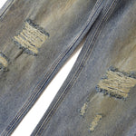 Blue Wash Distressed Ripped Wide-Leg Jeans