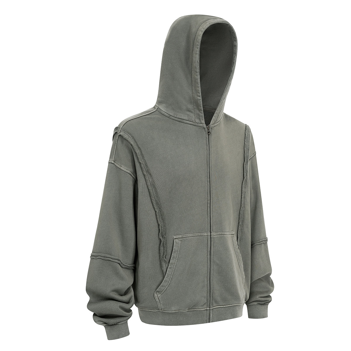 Distressed Vintage Wash Zip Up Hoodie