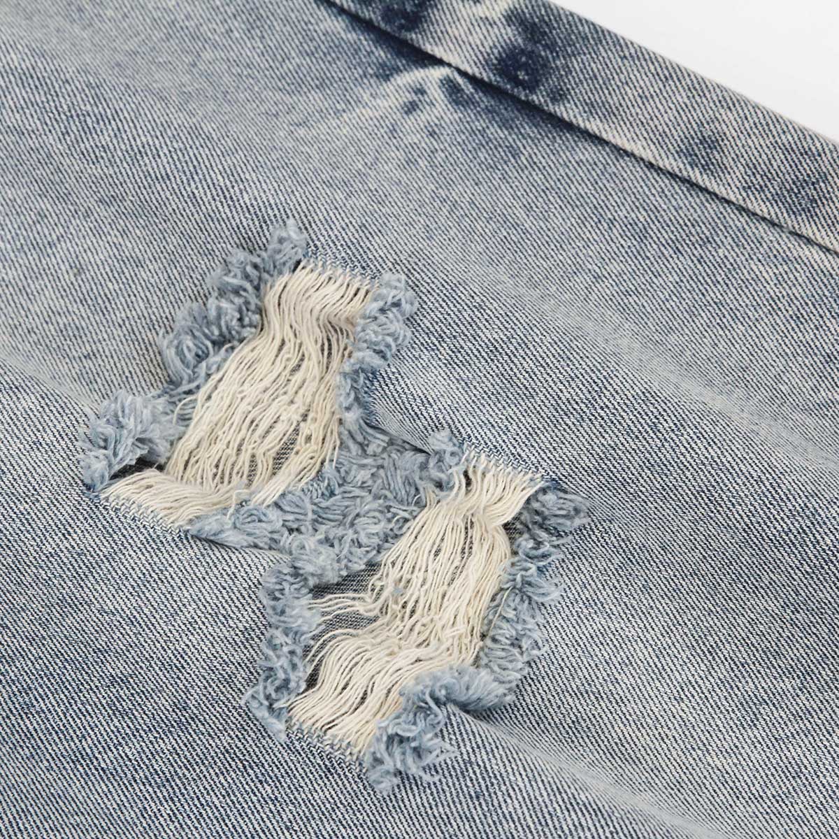 Light Blue Distressed Ripped Straight Jeans