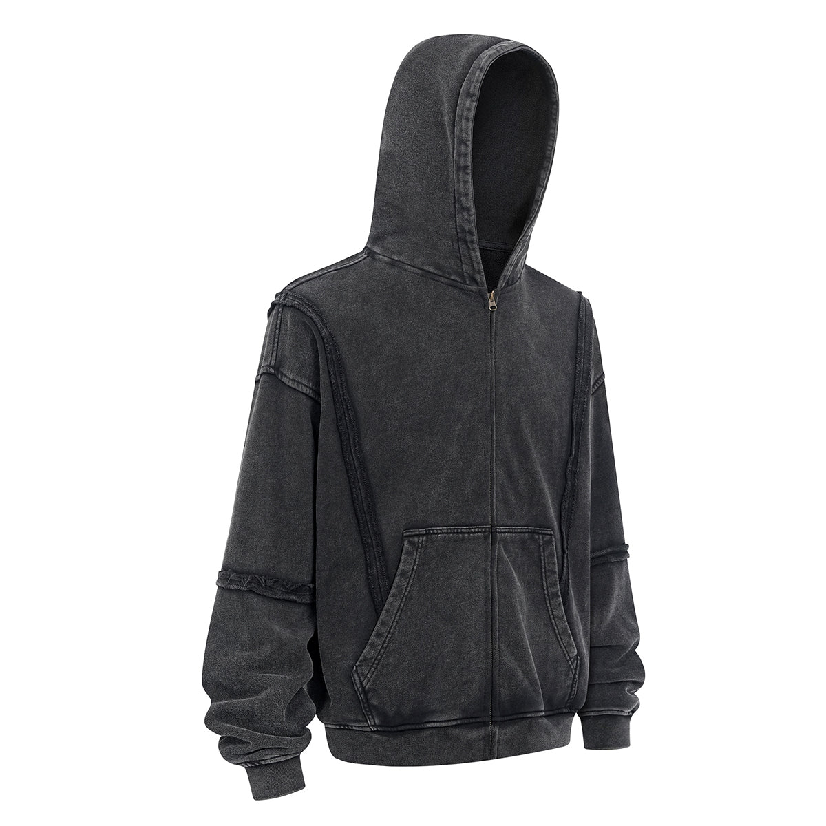 Distressed Vintage Wash Zip Up Hoodie