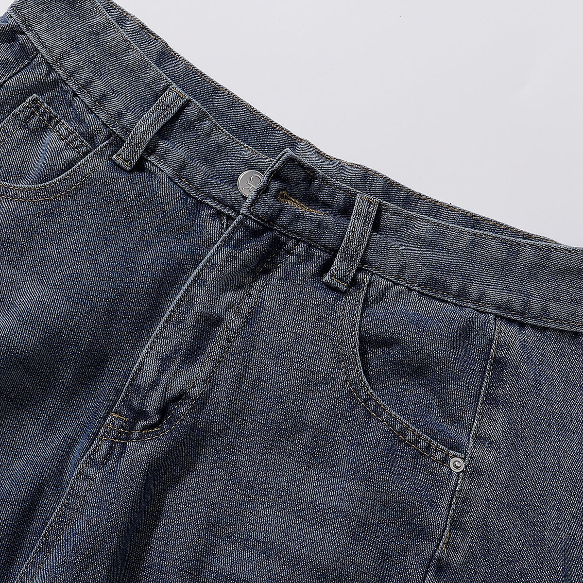 Panel Stitching Detail Dark Washed Denim Shorts