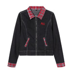 Women's Plaid Patchwork Denim Jacket