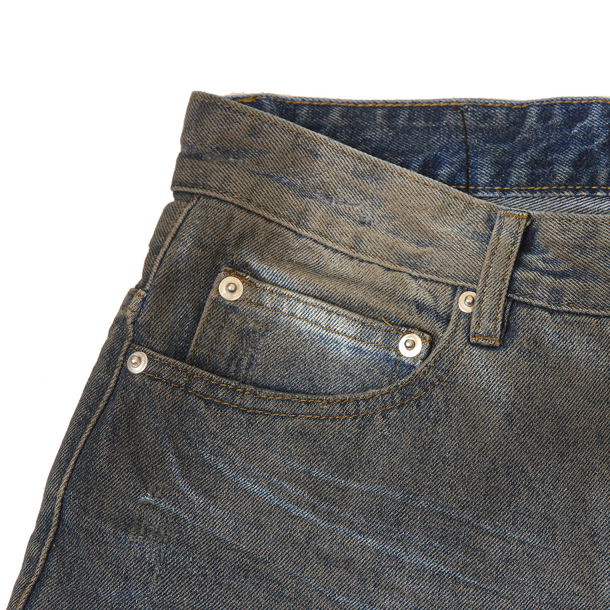 Wrinkle Wash Heavy Ripped Denim Pants