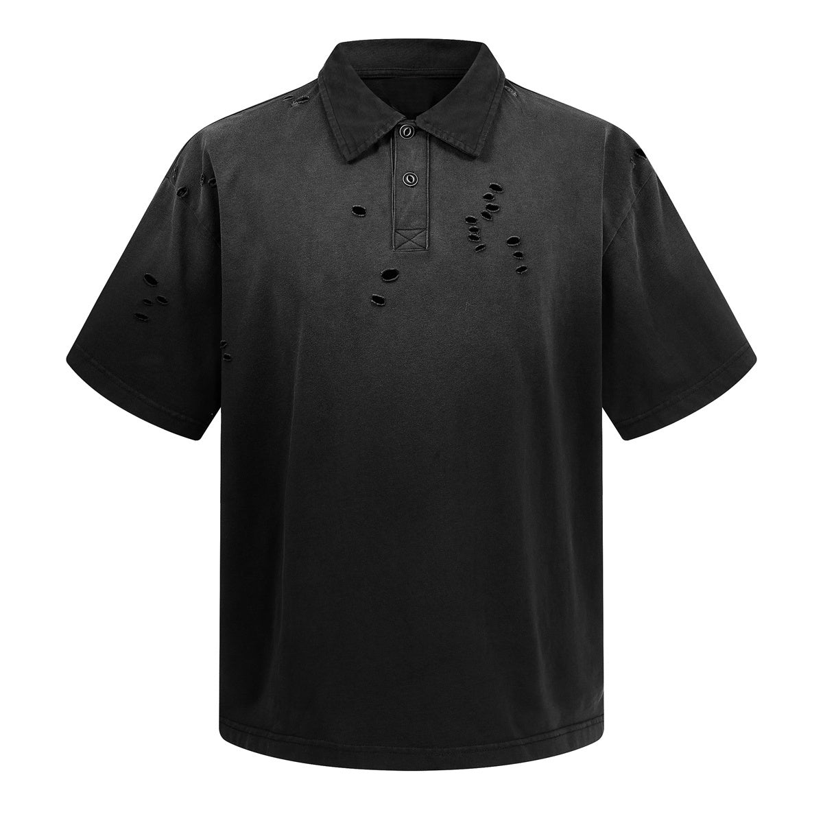 Retro Distressed Cotton Vintage Wash Polo T-Shirt