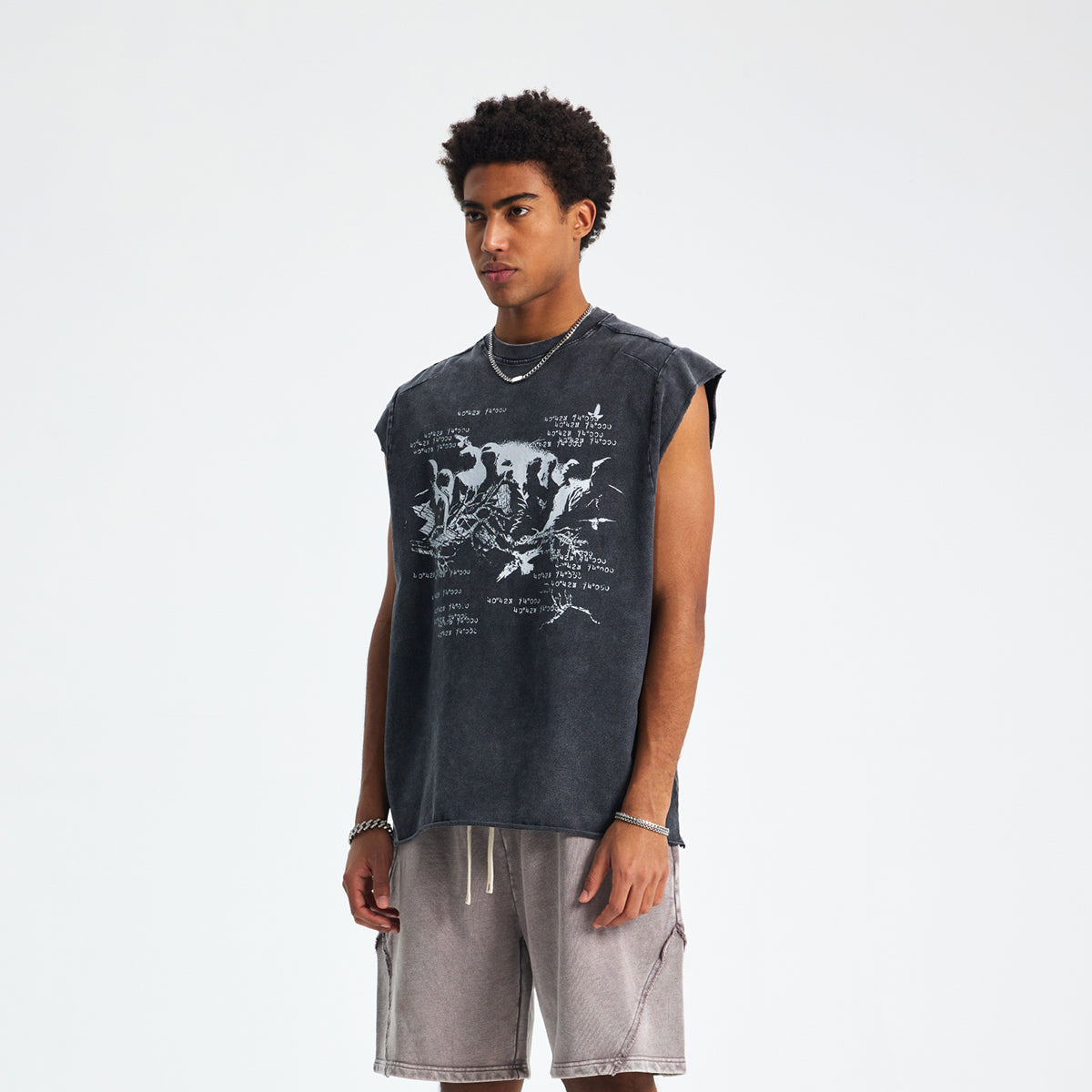Streetwear Vintage Raw-Edge Graphic Tank Top